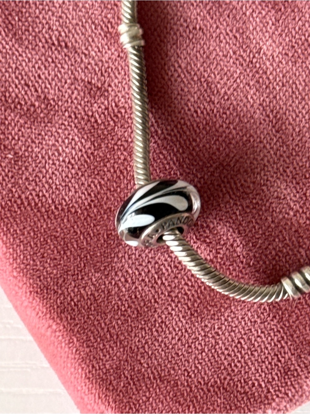 Pandora 925 ALE Black & White Murano Glass Charm Sterling Silver